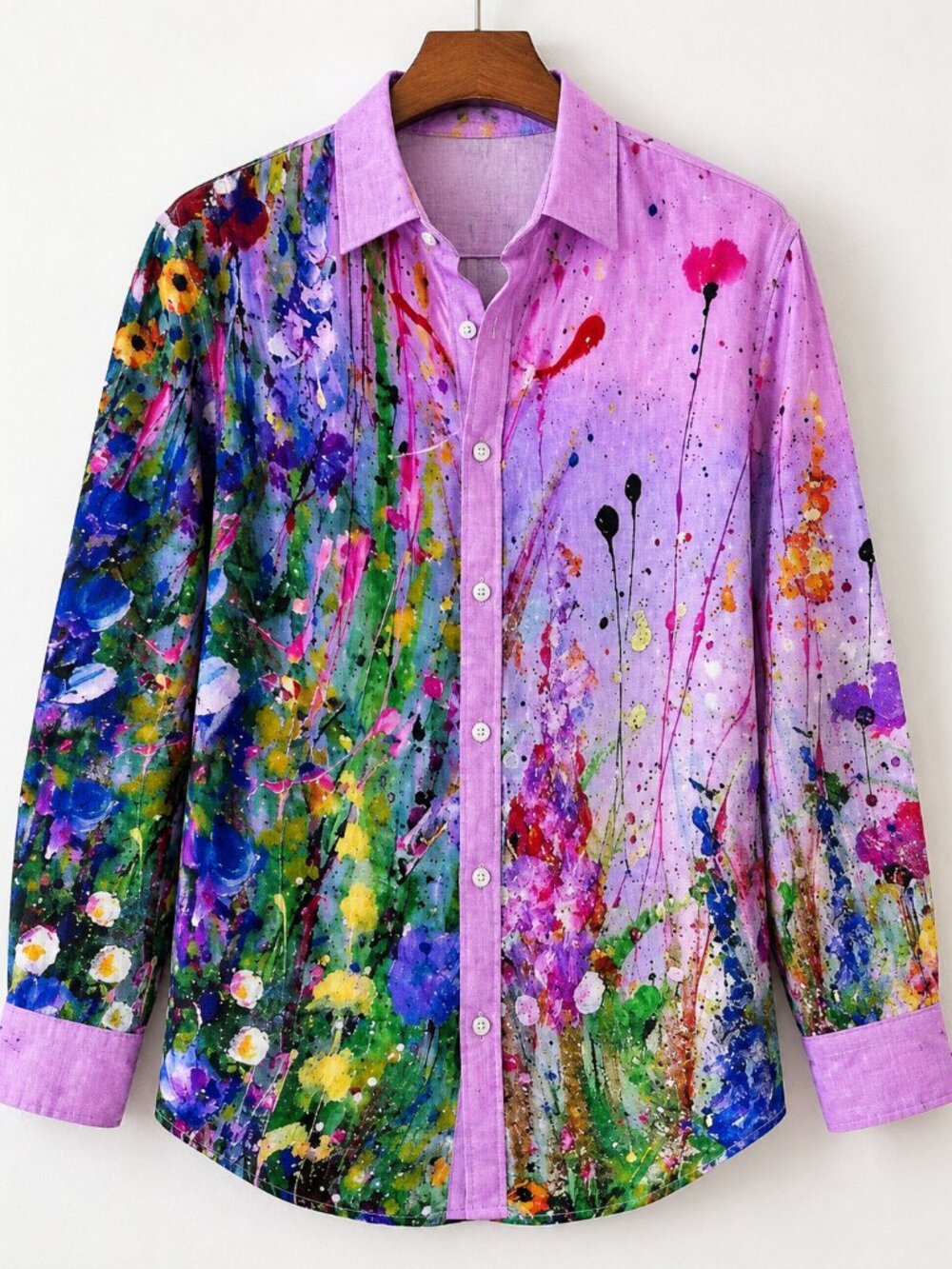 COOFANDY Graphic Cotton Linen Shirt Men’s XL Multicolor Art Print NWOT